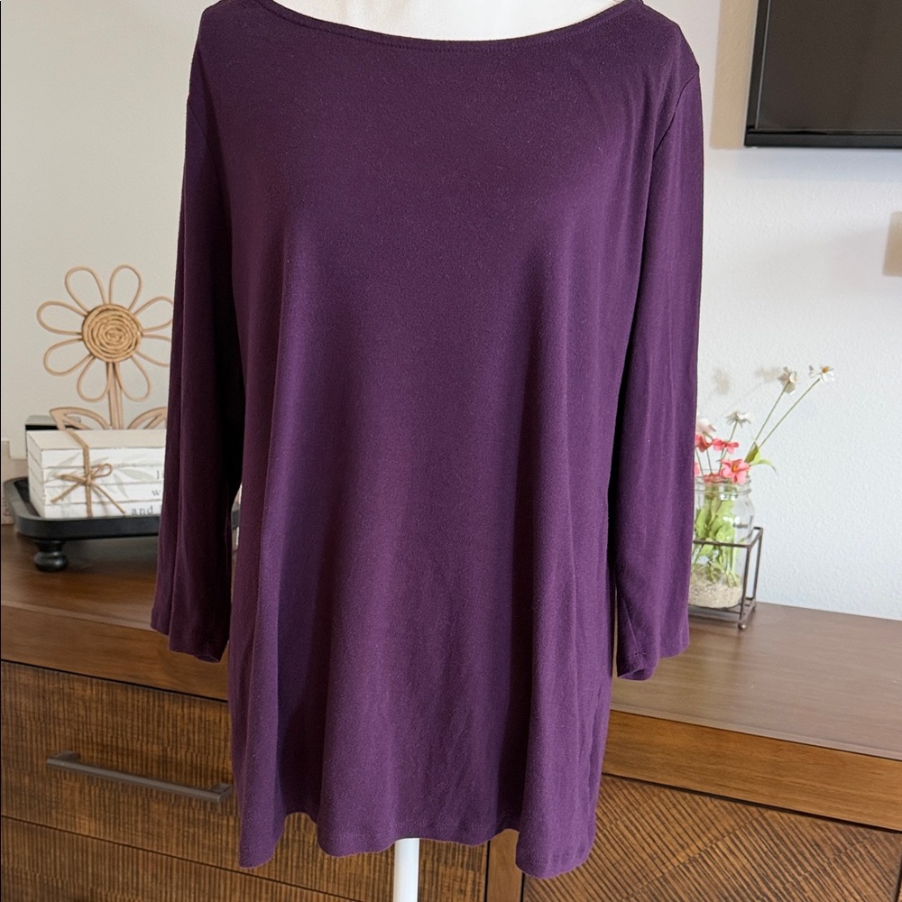 Lane Bryant Plum Boatneck 3/4-Sleeve Top